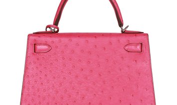 Hermès Kelly Sellier 28 Rose Tyrien Ostrich Palladium Hardware