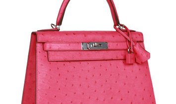 Hermès Kelly Sellier 28 Rose Tyrien Ostrich Palladium Hardware