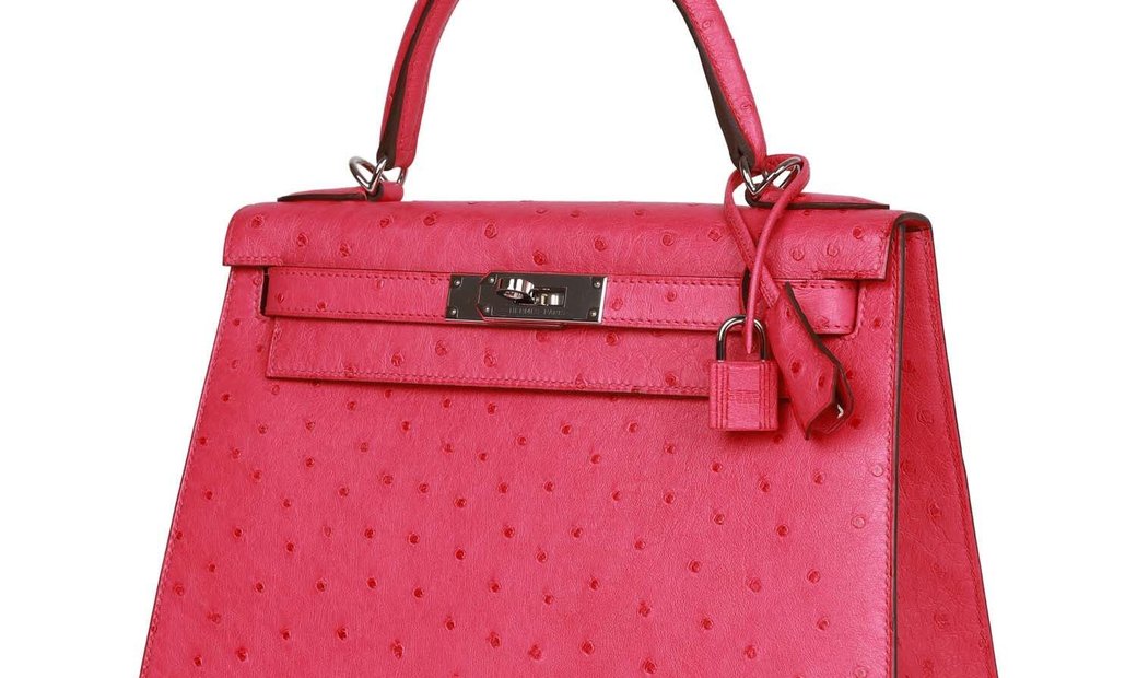 Hermès Kelly Sellier 28 Rose Tyrien Ostrich Palladium Hardware