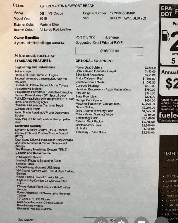 2018 Aston Martin Db11 In Costa Mesa, Ca, United States For Sale (14790618)