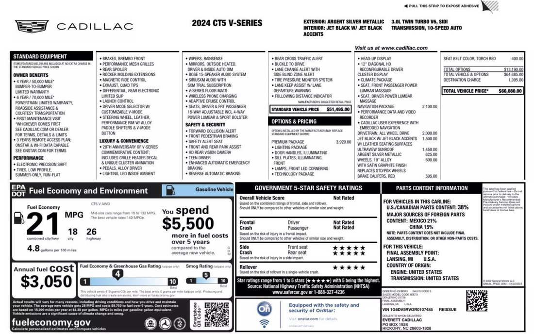 2024 Cadillac Ct5 In Mooresville, Nc, United States For Sale (14829655)