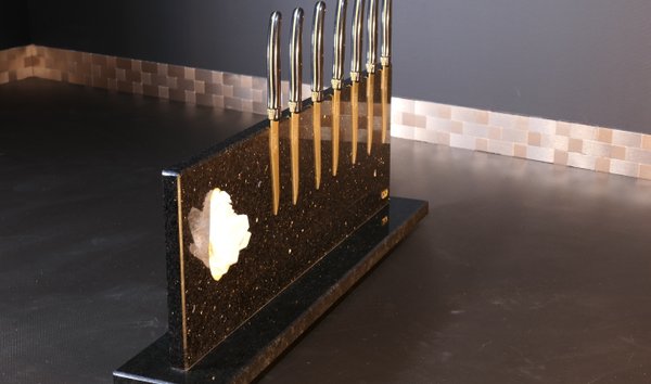 Tycoon Stone Schmidke Messerblock aus Star Galaxy Gold mit Bergkristall und vergoldung (15076711)