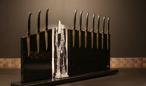 Messerblock aus Nero Assoluto mit Orthoceras hochglanz poliert (15076587)