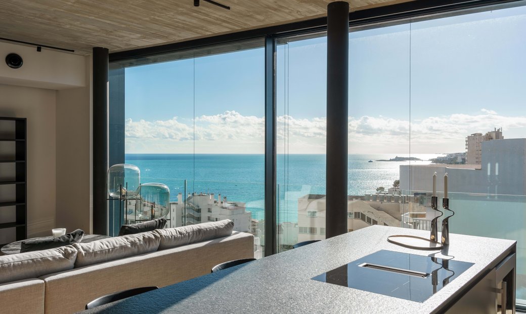 A Scandinavian Penthouse Apartment With A Dark Green Kitchen - Majority Use Glass Scandinavian Penthouse