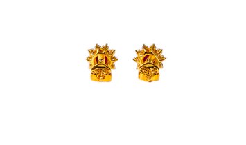 18ct Yellow Gold Vivid Red Pigeon Blood Ruby & White Diamond Flower Stud Earrings Luxury Gifting