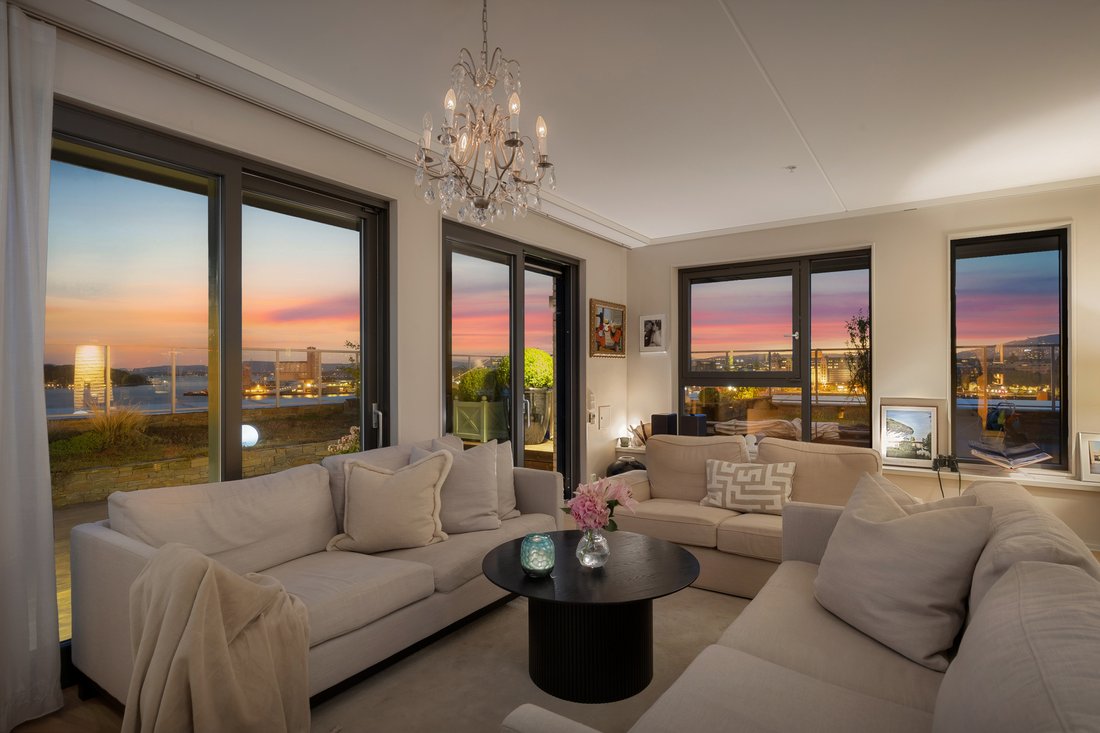 Image showcasing New penthouse apartment center of Bergen. Elevator and terrace