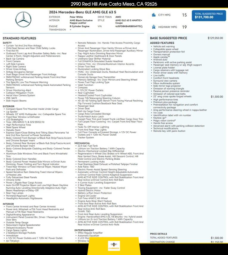 2024 Mercedes Benz Gle Coupe In Costa Mesa, Ca, United States For Sale ...
