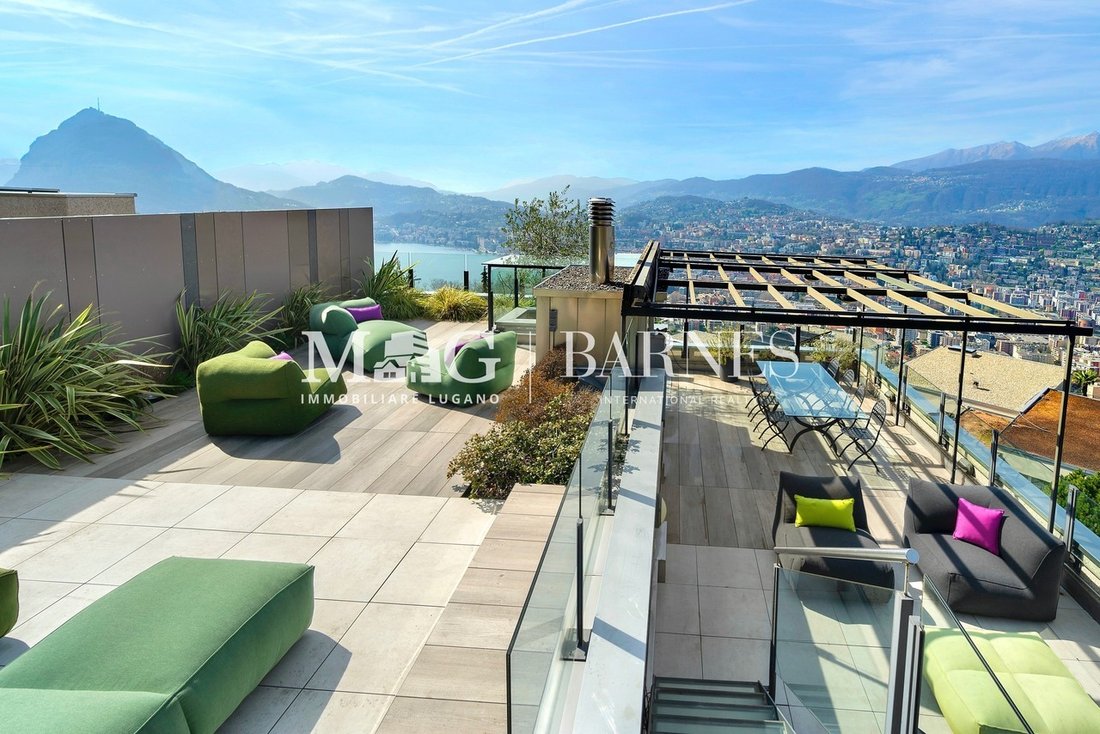 Lugano, Aldesago: 5.5 Room Lake View Penthouse With Terrace And Jacuzz