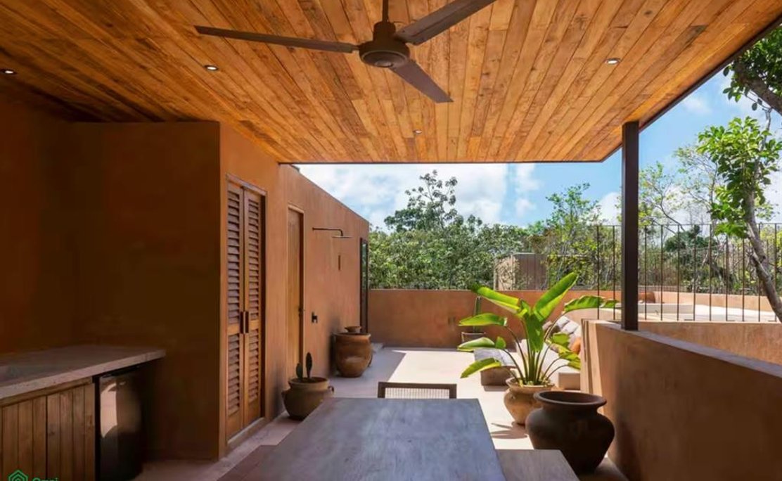 Tulum 3 bedroom villa with backyard and rooftop pool in gated community 1